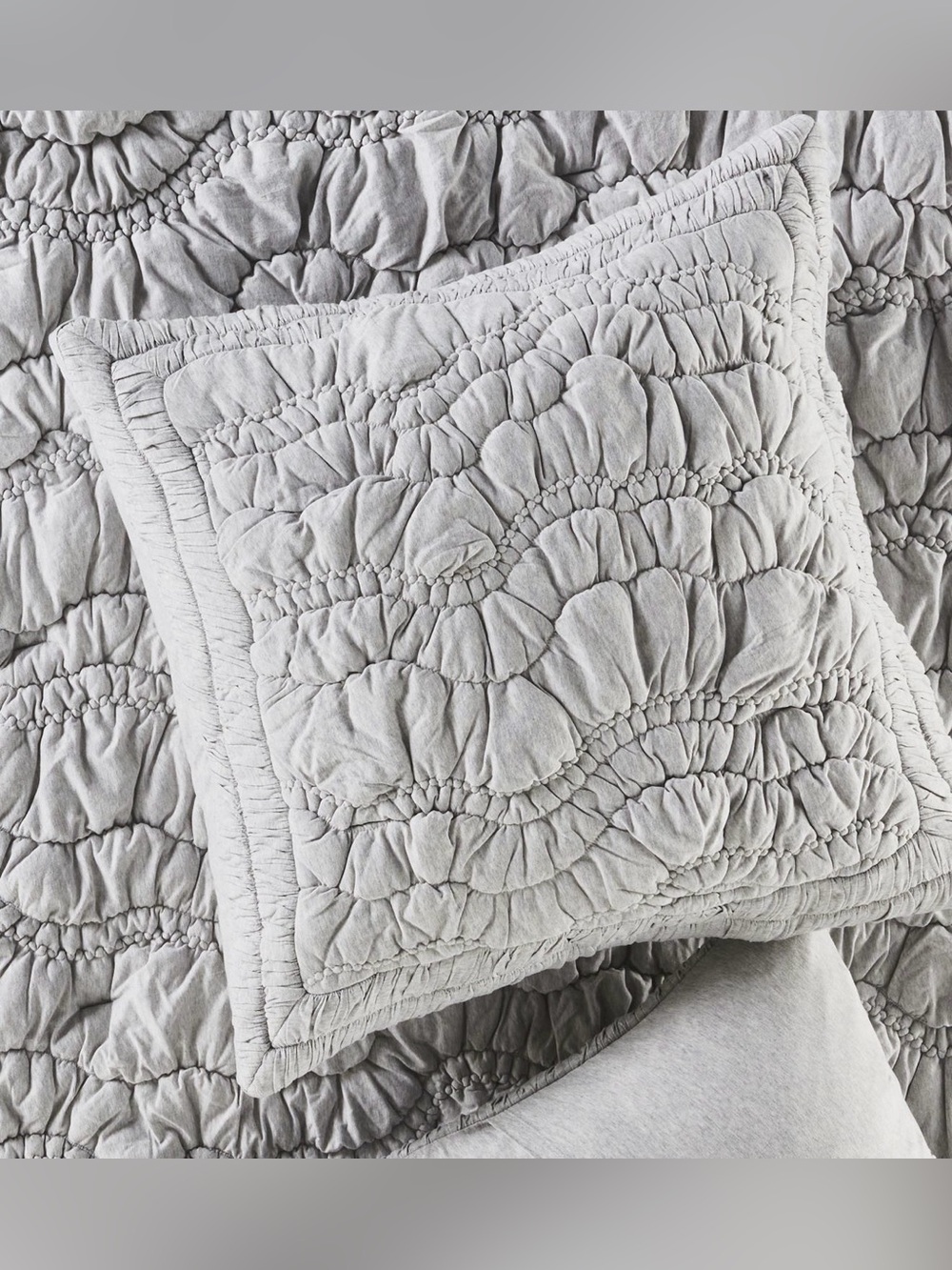 new Anthropologie Brooke heathered jersey cotton euro sham gray quilted 26